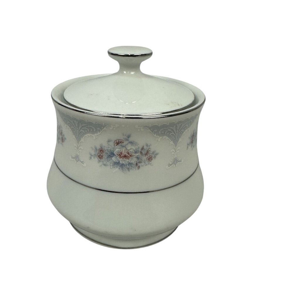 Sapphire By Silverie Sugar Bowl W/Lid Pink Blue White Flowers Platinum Trim